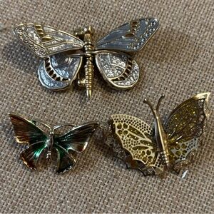 Butterfly Brooch Pins Lot Of 3 One Has Moving Wings
